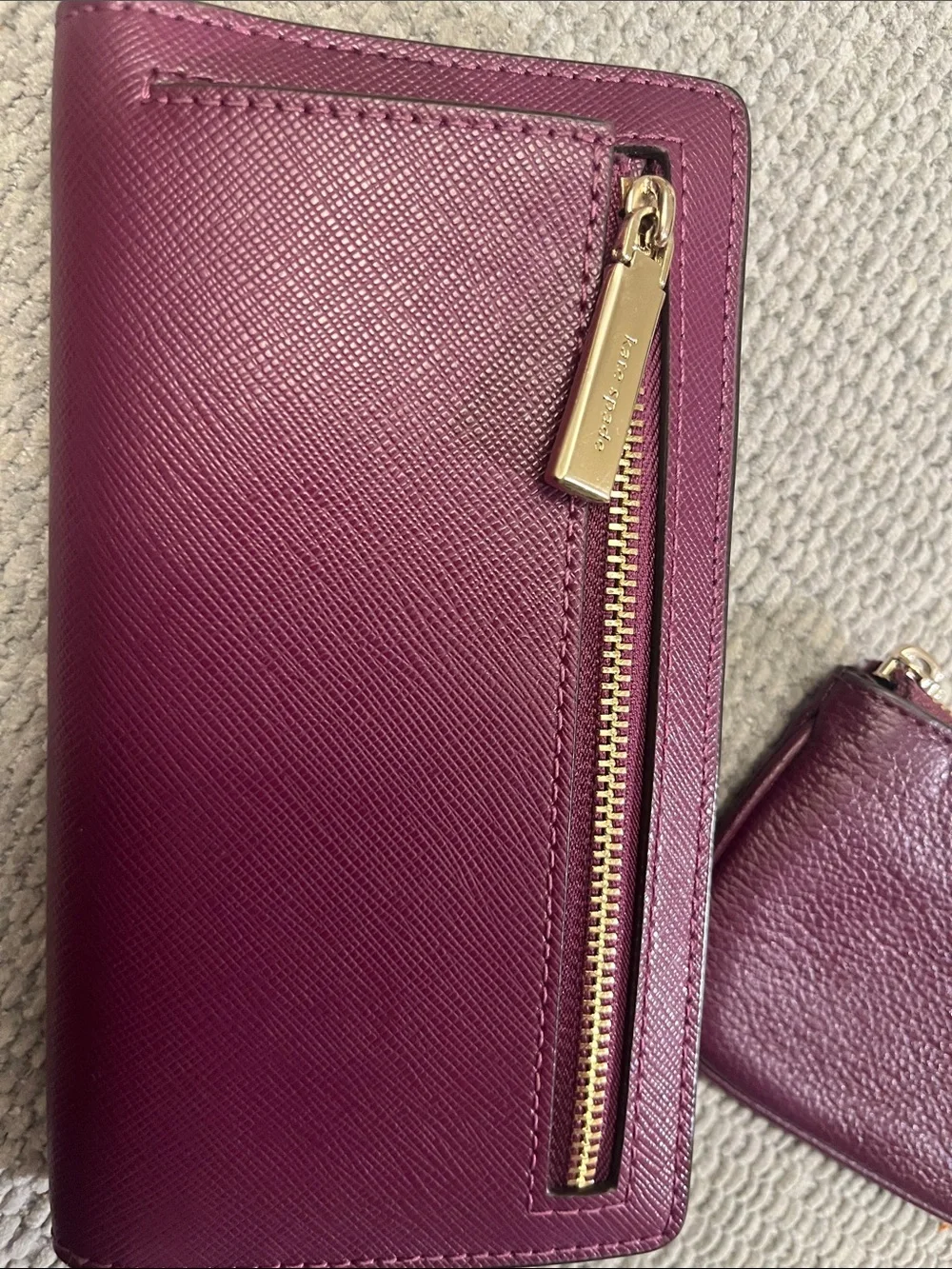 Authentic Kate Spade Burgundy Genuine Leather wallet matching Leather Coin Pouch